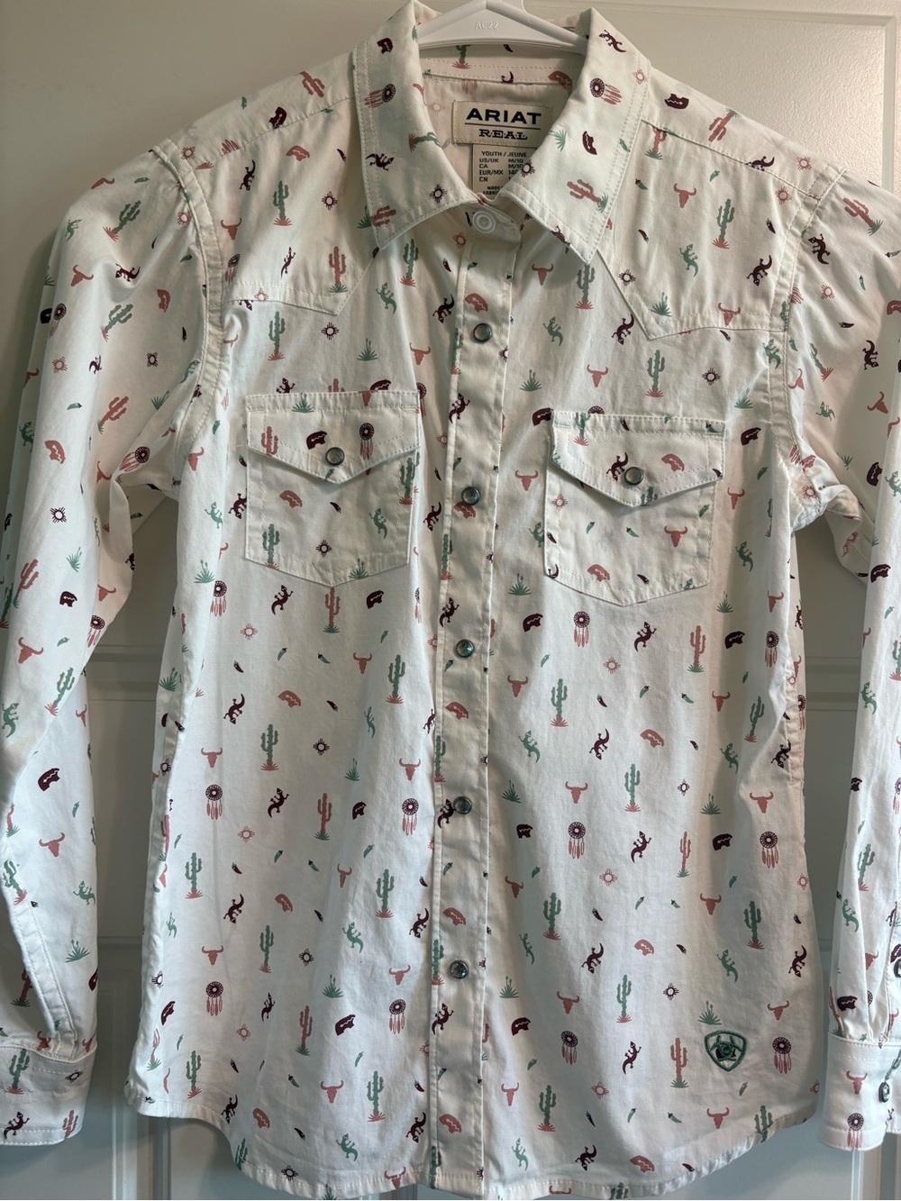 Ariat Girls White Western Desert Print Button-Down Shirt